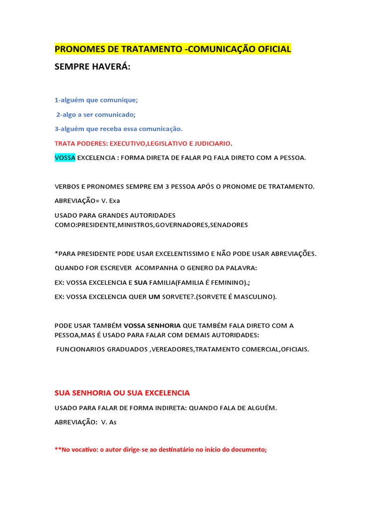 Pronomes de Tratamento em Comunicações Oficiais | PDF, image size:768x1024