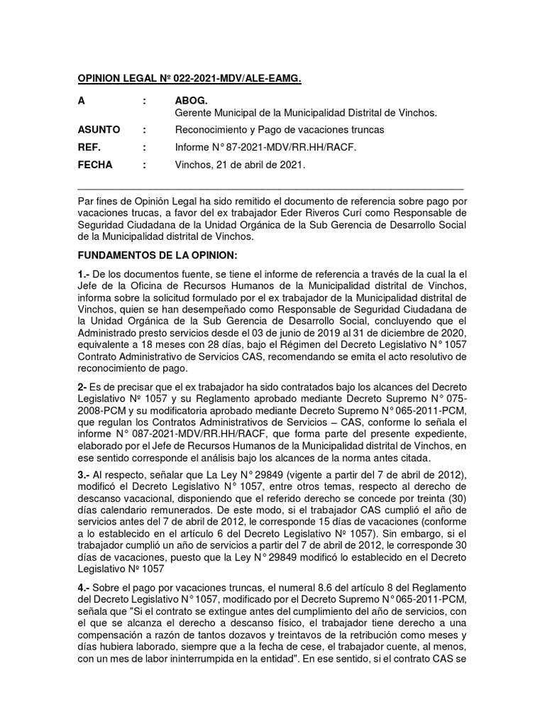 Pago Vacaciones Truncas Ex Trabajador | PDF | Justicia | Crimen y violencia
