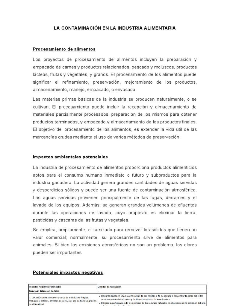 Contaminación en la Industria Alimentaria | PDF | Residuos | Alimentos