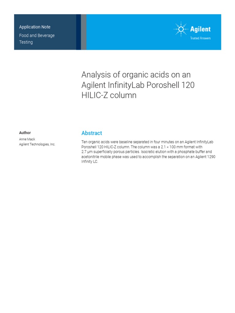 Analysis of Organic Acids On An Agilent Infinitylab Poroshell 120 Hilic
