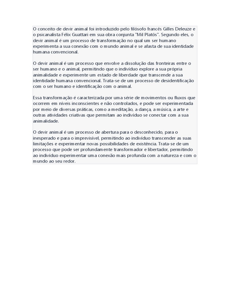 Devir Animal: Transformação e Liberdade | PDF | Filosofia | Ciências e ...