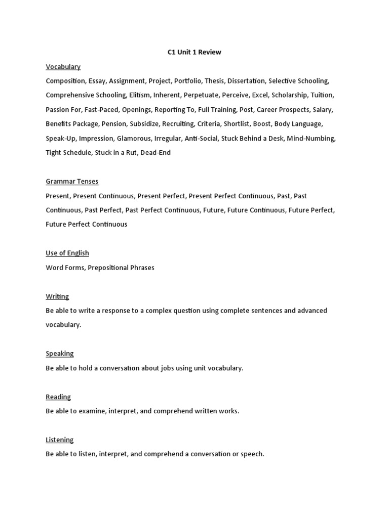 C1 Unit 1 Review Pdf