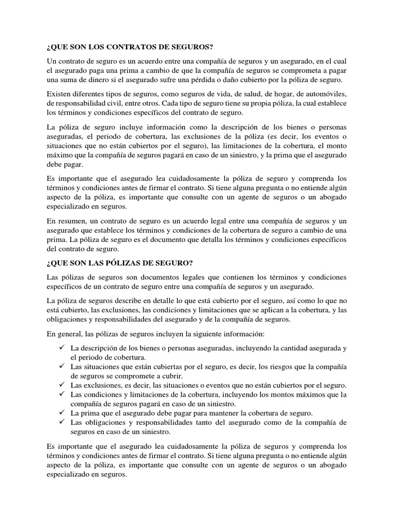 ¿Que Son Los Contratos de Seguros? | PDF | Seguro | Reaseguro