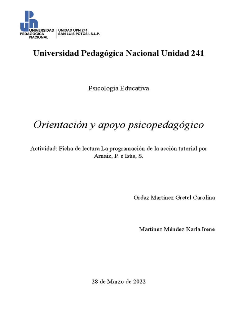 Programación Tutorial en UPN 241 | PDF | Educación primaria | Plan de ...