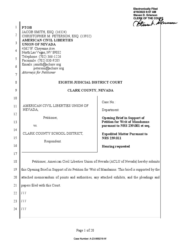 ACLU Mandamus for CCSD Records Release | PDF | American Civil Liberties ...