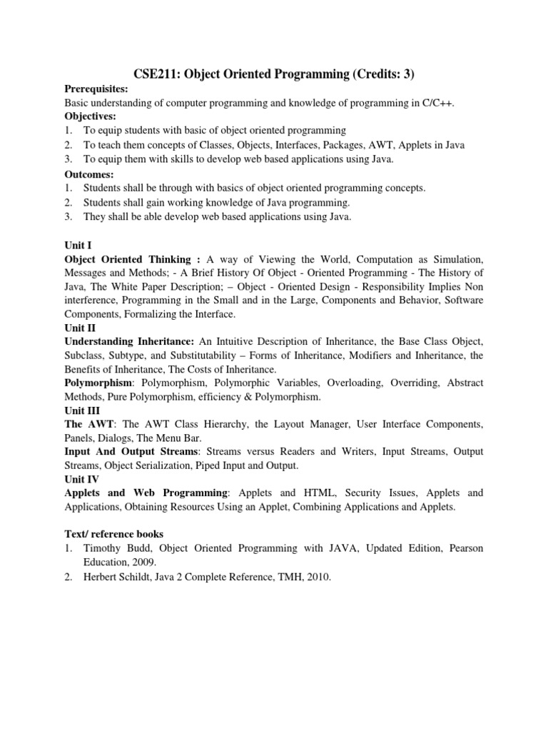 OOP Syllabus | PDF | Inheritance (Object Oriented Programming) | Object ...