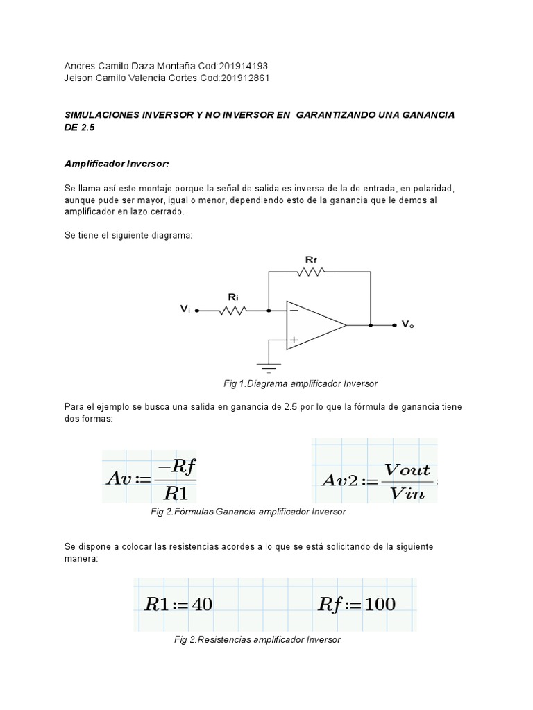 Ganancia en Amplificadores Inversor y No Inversor | PDF | Amplificador