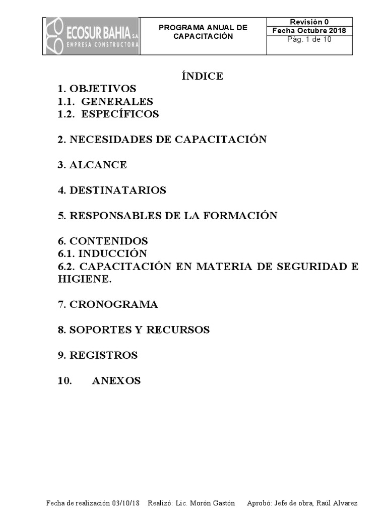 9-Plan de Capacitación Del Personal PLAN ANUAL DE CAPACITACIÓN | PDF ...