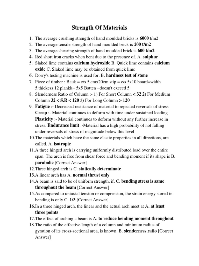 Strength of Materials: Key Properties and Tests | PDF | Bending | Beam ...