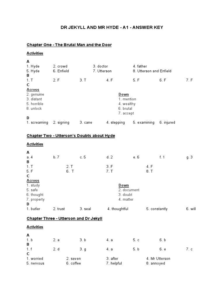 Jekyll and Hyde: Answer Key Guide | PDF | Strange Case Of Dr Jekyll And ...