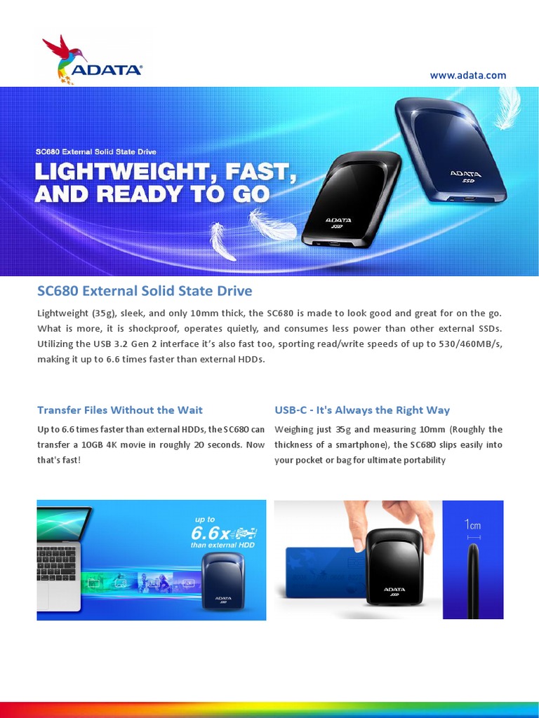 SC680 External SSD Overview | PDF | Solid State Drive | Usb
