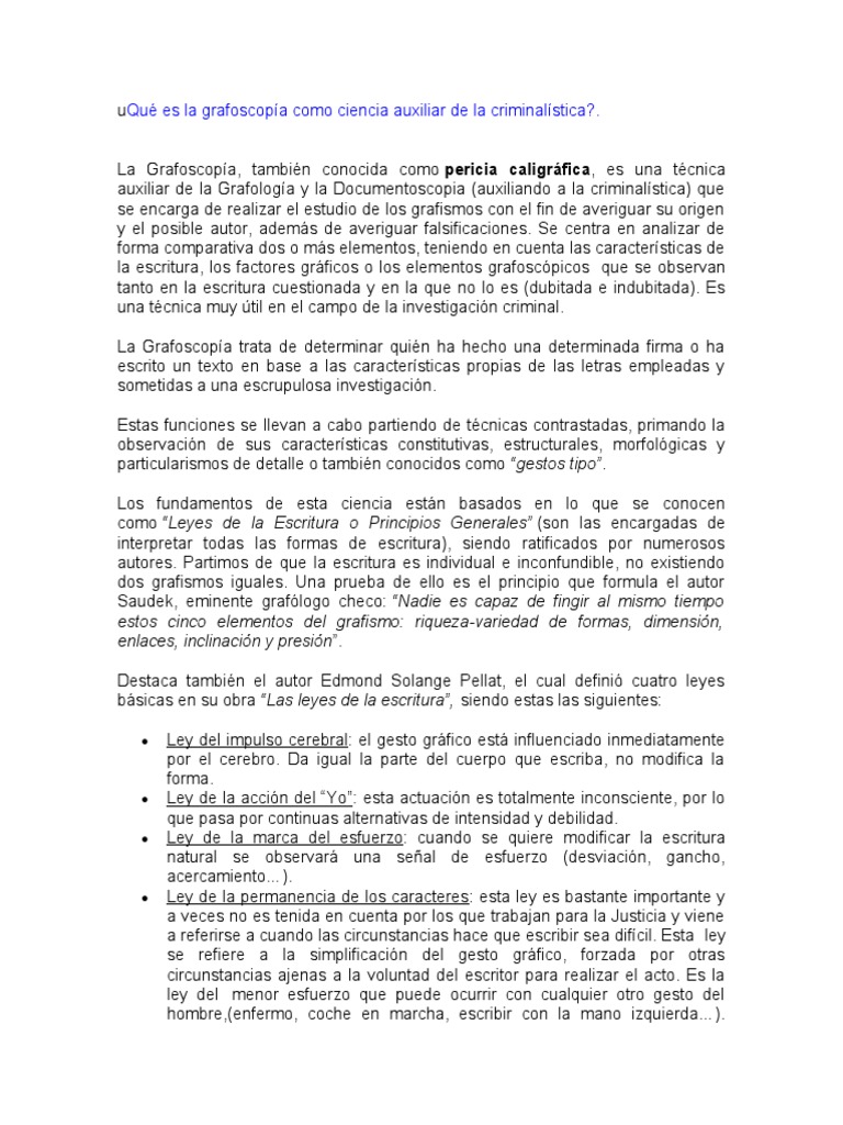 Grafoscopía: Ciencia en Criminalística | PDF | Escritura | Grafología