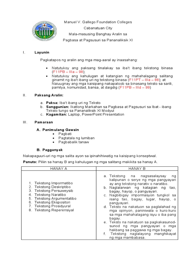 Banghay Aralin Sa Ibat | PDF
