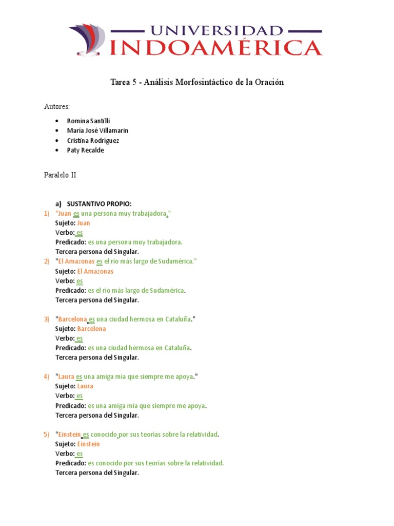 Analisis Morfosintactico de La Oracion | PDF | Numero Gramatical ...