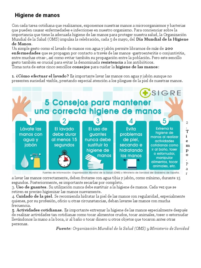 Consejos para Higiene de Manos | PDF | Lavado de manos | Higiene