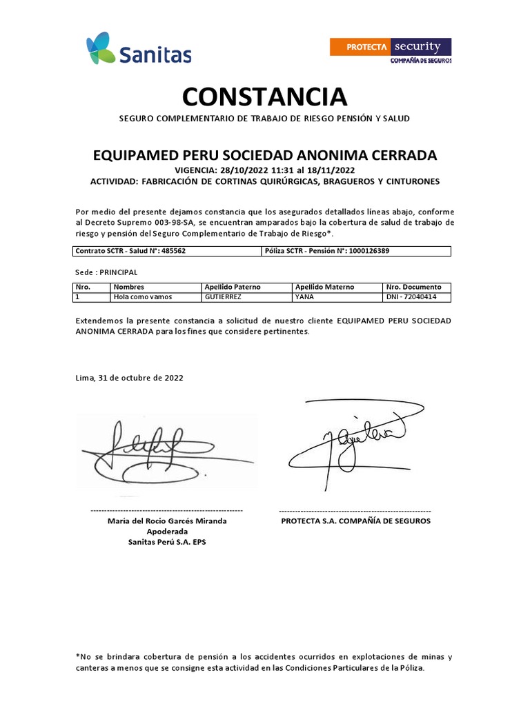 Constancia SCTR Salud y Pensión 2022 | PDF | Negocios