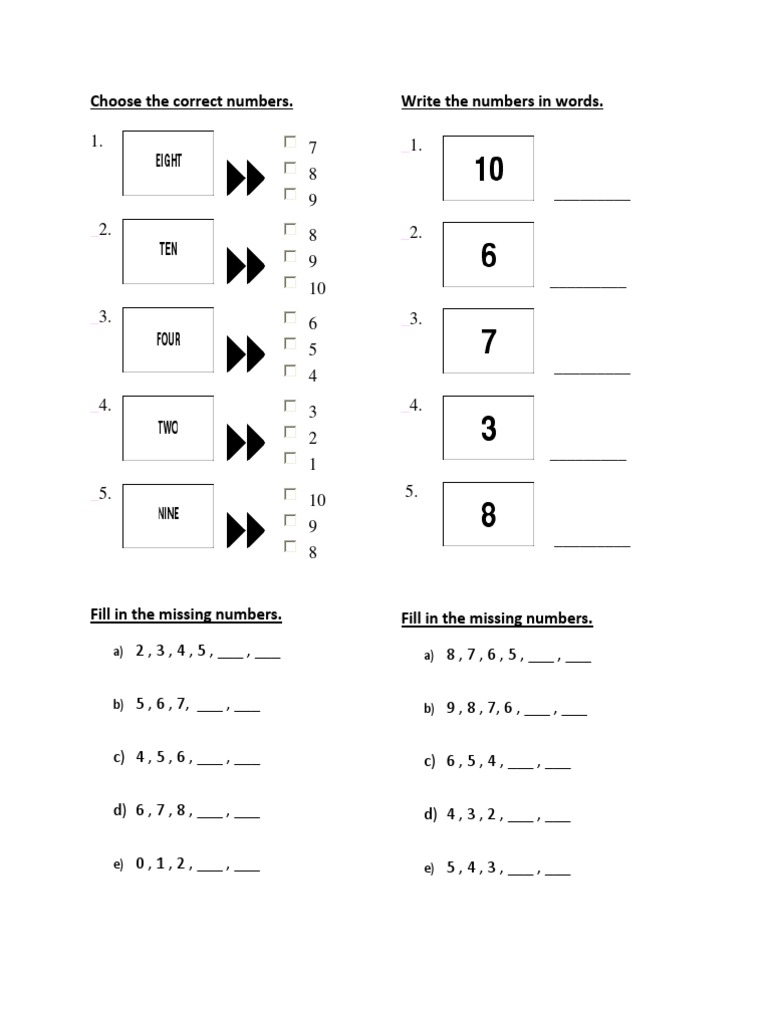 Fill in the Missing Numbers Worksheet | PDF | Computers