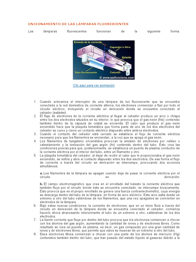 Uncionamiento de Las Lámparas Fluorescentes PDF Lámpara