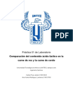 Comparación Del Contenido Ácido Láctico en La Carne de Res y La Carne de Cerdo