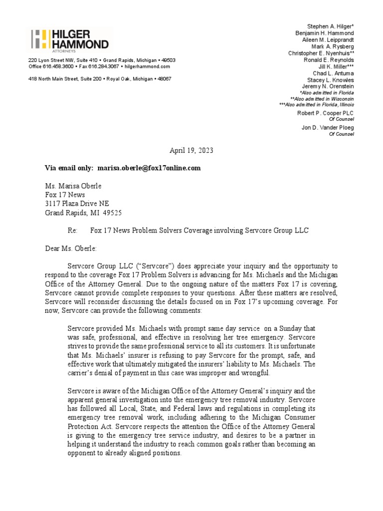 Servcore Group's Response to Fox 17 Inquiry | PDF