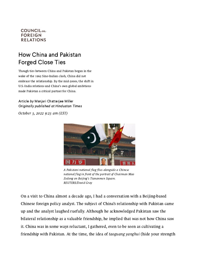 How China and Pakistan Forged Close Ties - Council On Foreign Relations ...