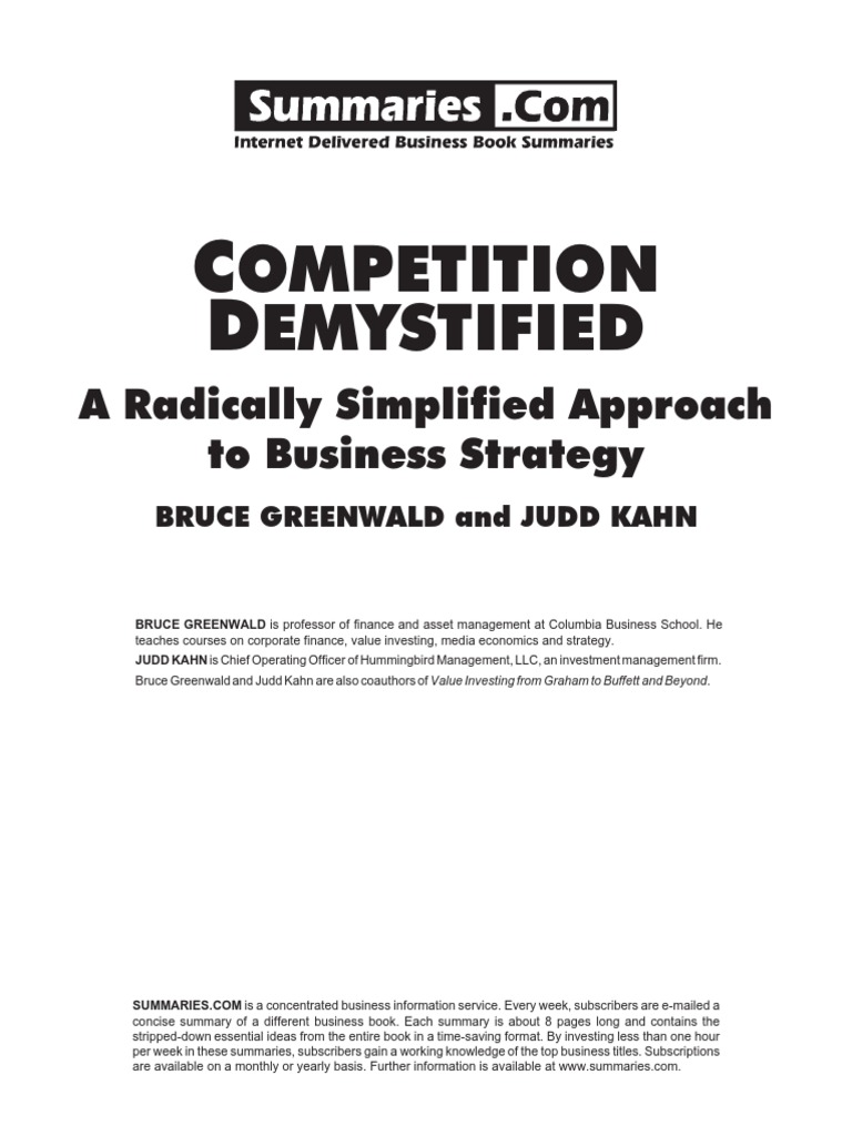 Competition Demystified PDF Strategic Management Competitive