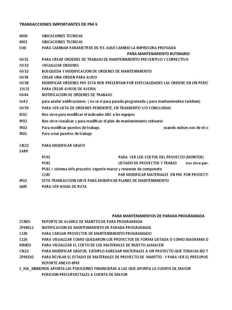 Transacciones SAP para Almacenes PM-S | PDF | Informática