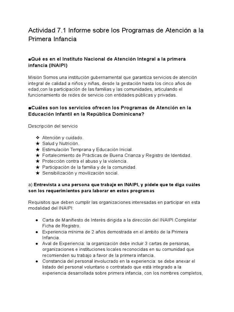 Programas de Atención a la Primera Infancia | PDF | Educación de la ...