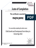Certificate - Clock Hours 2022 Child Growth and Development From Infancy To School-Age 2022 Perez