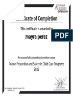 Certificate - Clock Hours Poison Prevention and Safety in Child Care Programs 2022 Perez