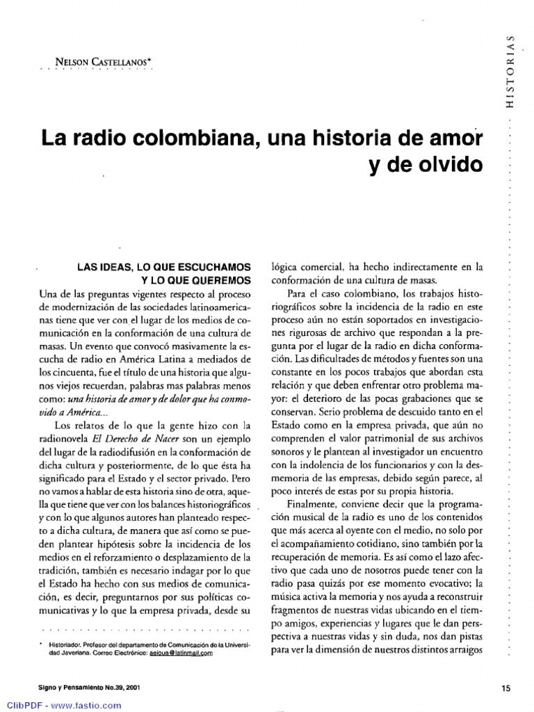 La Radio Colombiana, Una Historia de Amor y de Olvido PDF