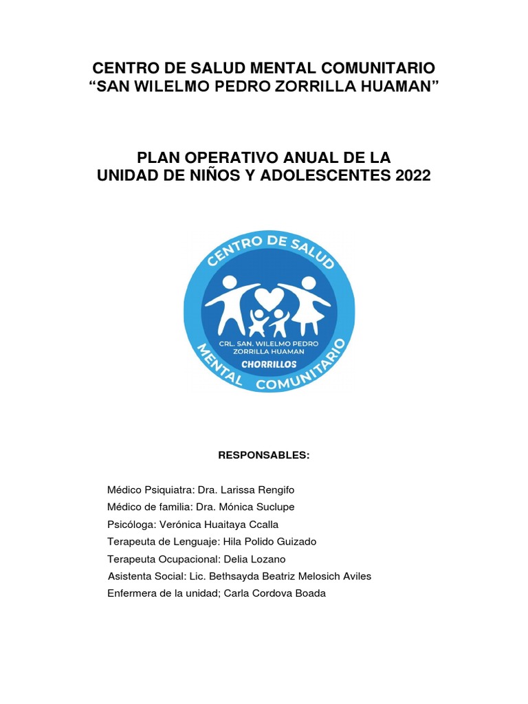 Plan Operativo Anual CSMC Wilelmo Zorrilla | PDF | Salud mental ...