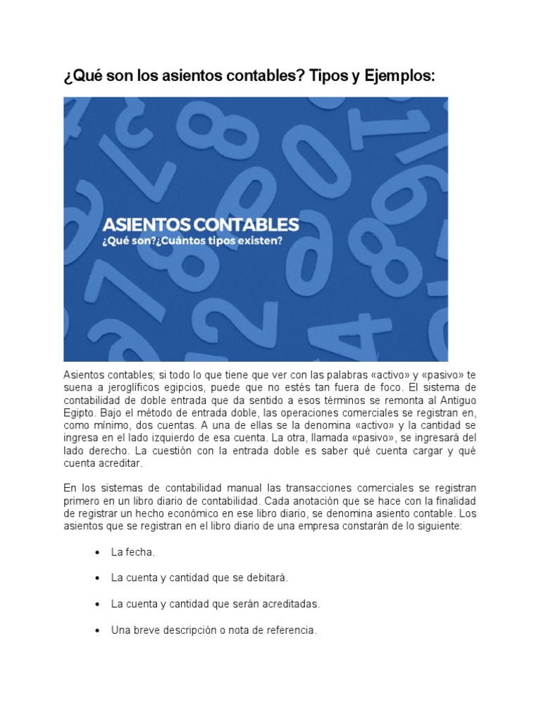 Tipos y Clasificación de Asientos Contables | PDF | Contabilidad | Business
