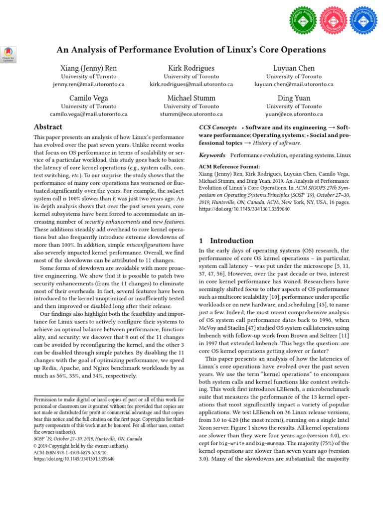 An Analysis of Performance Evolution of Linux's Core Operations | PDF ...