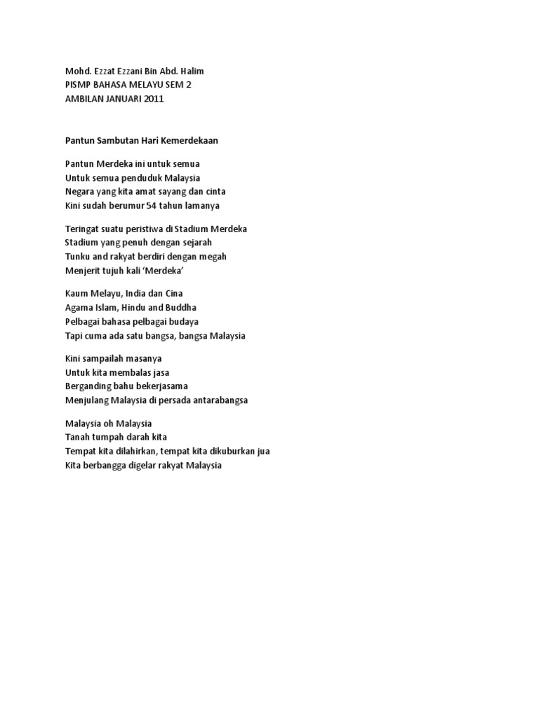Pantun Kemerdekaan Mohd Ezzat Ezzani
