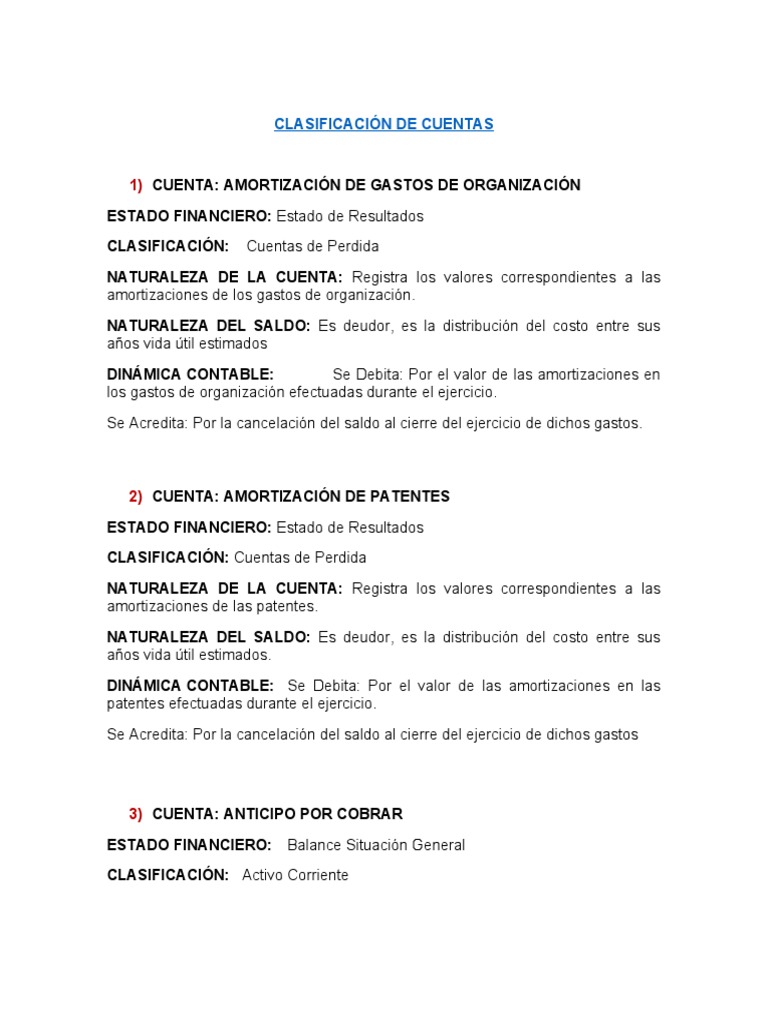 Clasificación de Cuentas Contables | PDF | Contabilidad | Estado de ...