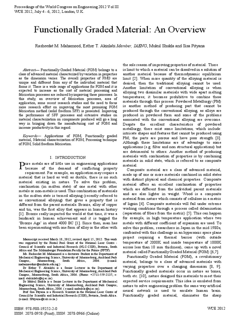 Functionally Graded Material: An Overview | PDF | Chemical Vapor ...
