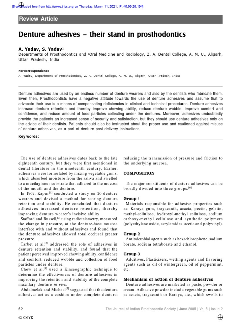 Denture AdhesivesTheir Stand in Prosthodontics PDF Dentures
