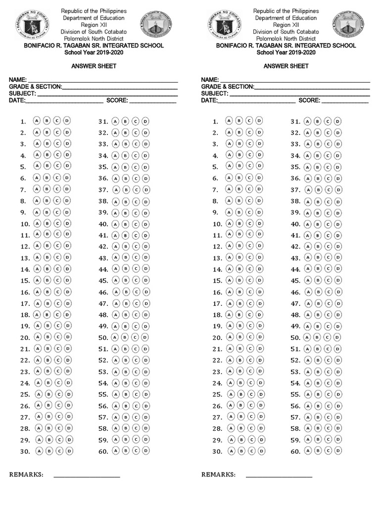 2019-2020 Answer Sheet Template | PDF | Government | Public Administration