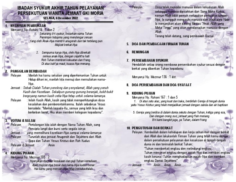 Tata Ibadah Syukur Akhir Tahun Pelayanan Pdf