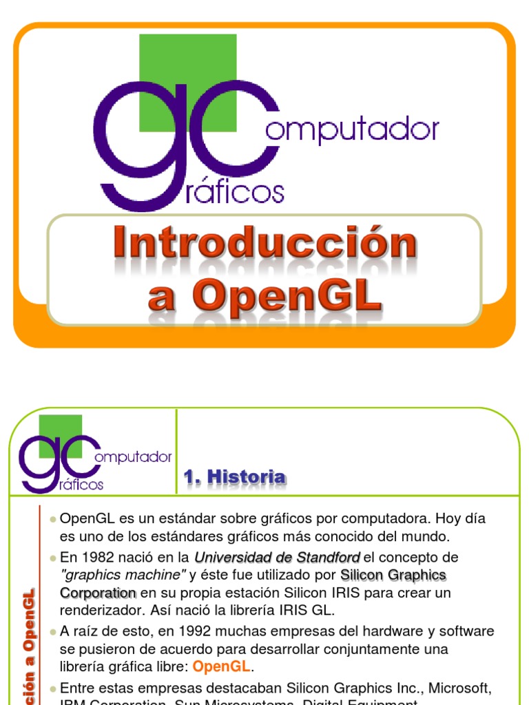 Historia y Uso de OpenGL en Gráficos | PDF | Básico | Lenguaje de ...