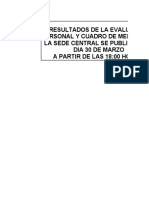 Resultados de La Evaluación Personal Y Cuadro de Meritos, de La Sede Central Se Publicara El Dia 30 de Marzo A Partir de Las 18:00 Horas