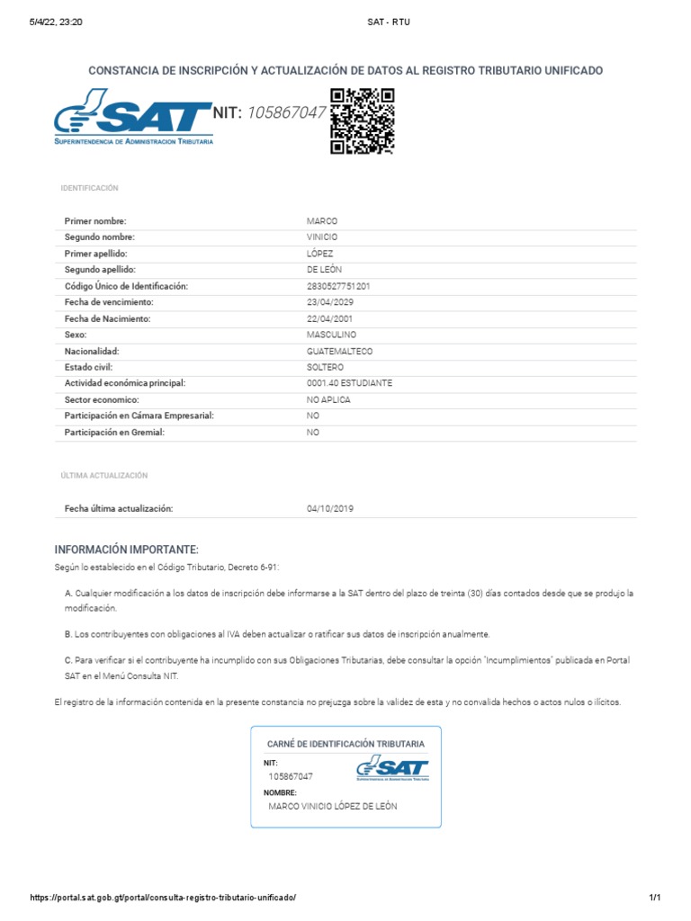 Portal sat constancia de rtu digital guatemala pdf