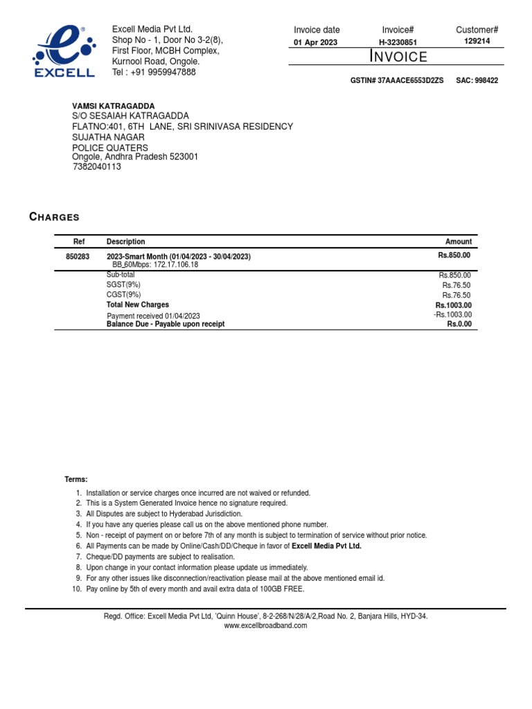 Apr net bill pdf receipt invoice