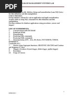 Database Management Systems Lab: Course Objectives: Course Outcomes