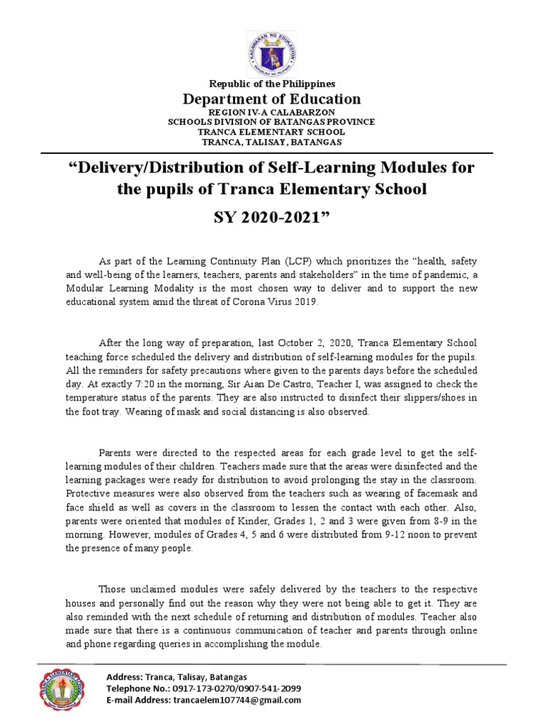 Delivery and Distribution of Module Narrative PDF Teachers