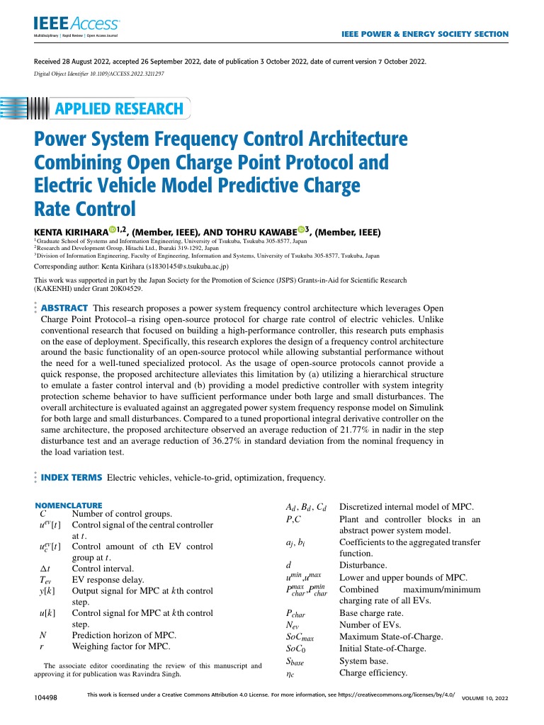 Power System Frequency Control Architecture Combining Open Charge Point
