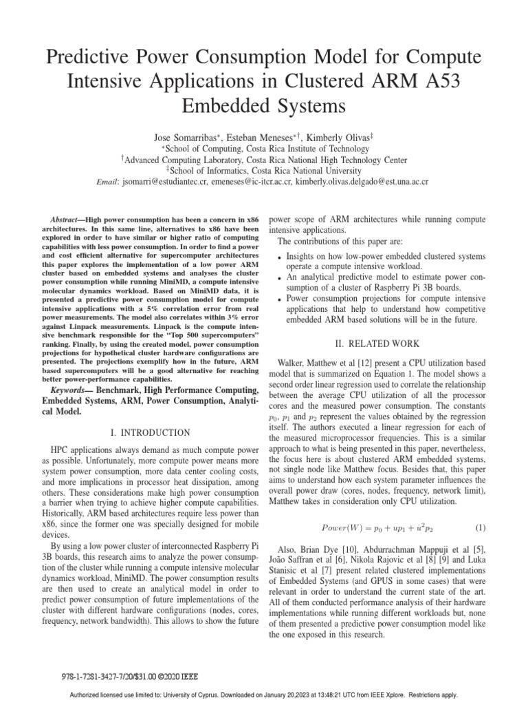 Predictive Power Consumption Model For Compute Intensive Applications ...