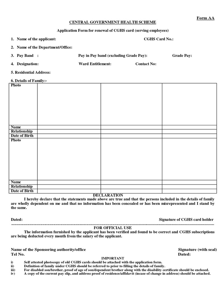 cghs medical card renewal form