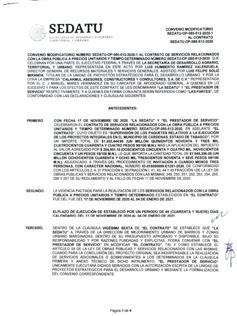 Modificación de Contrato SEDATU 2020 | PDF | Ley común